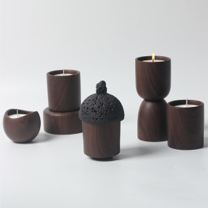 Home Decoration Multi-Function  Scented Candles Set Luxury Type Ceramic Wooden Grain  Candle Jar 